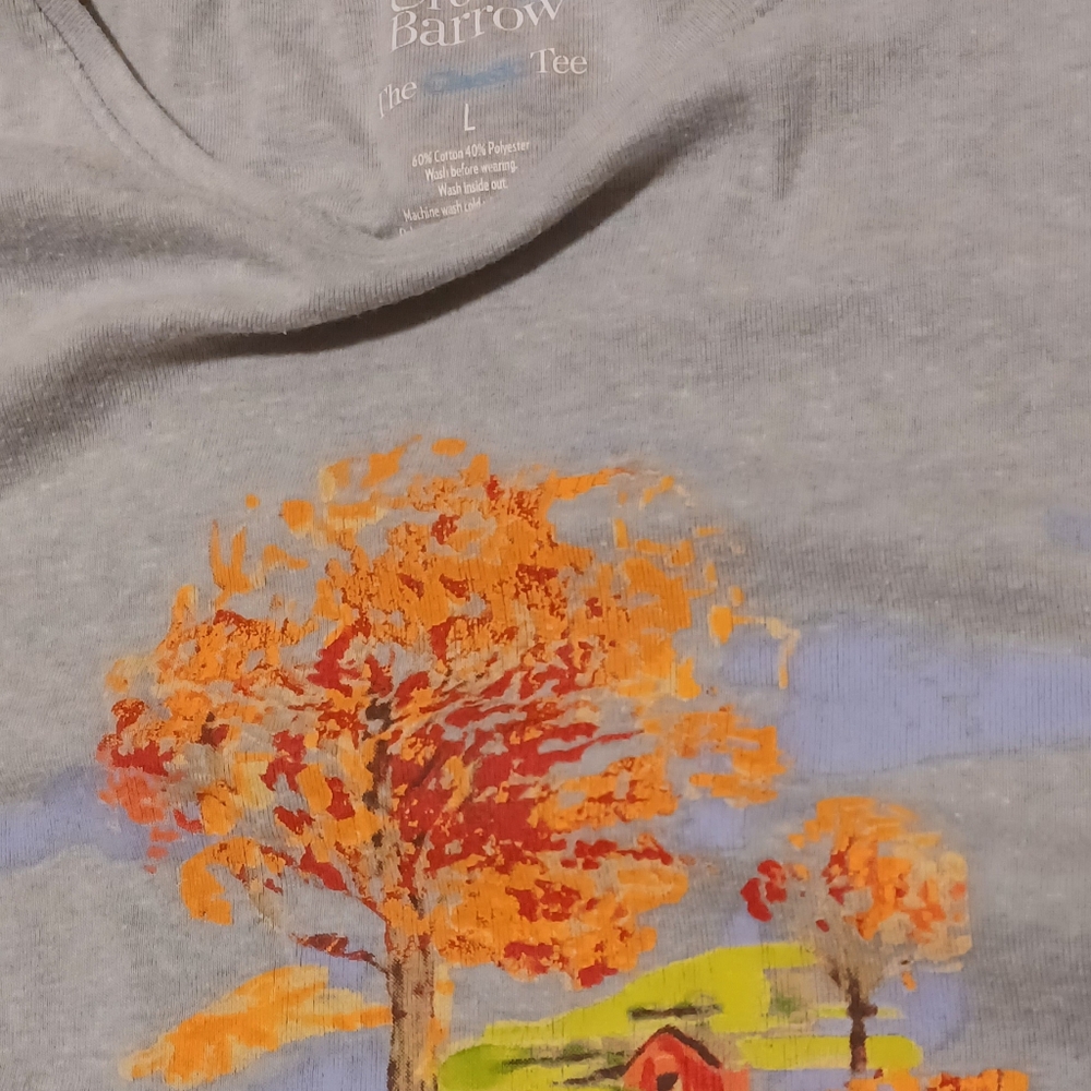 Croft & Barrow Gray Top with Autumn Fall Orange Tree Design